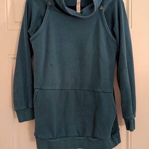 Latched Mama Teal Cowl Neck Sweater